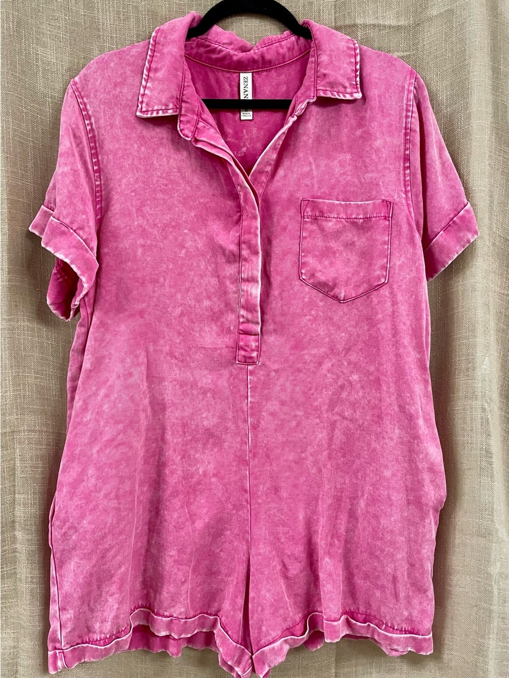 Zenana Outfitters Pink Mineral-Wash Polo Shorts Romper